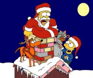 yapboz Homer ve Bart Simpson Noel Baba, hediyeler ile yardım